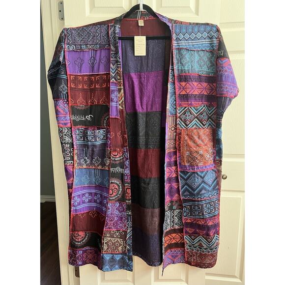 KARMA NEPAL CRAFTS Purple Patchwork Cotton Boho Maxi Kimono Duster - Picture 7 of 16